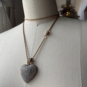 Swarovski | 90's Retired Swarovski Pave Crystal Gold Puffy Heart 34" Necklace